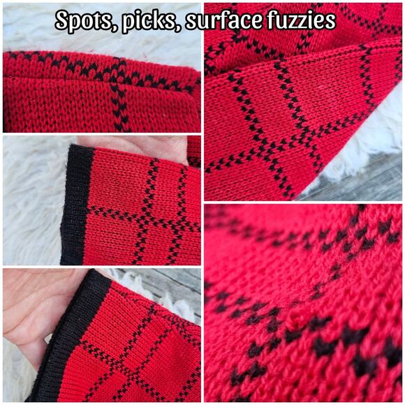 Scottie Dog Cardigan Petite Med Crystal Kobe Red Black Plaid PM Knit VTG Sweater - Picture 7 of 10